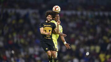 (L-R), Cesar Huerta of Pumas and Pedro Aquino of America during the game America vs Pumas UNAM, corresponding to Round 16 of the Torneo Clausura 2023 of the Liga BBVA MX, at Azteca Stadium, on April 22, 2023.
<br><br>
(I-D), Cesar Huerta de Pumas y Pedro Aquino de America durante el partido America vs Pumas UNAM, Correspondiente a la Jornada 16 del Torneo Clausura 2023 de la Liga BBVA MX, en el Estadio Azteca, el 22 de Abril de 2023.