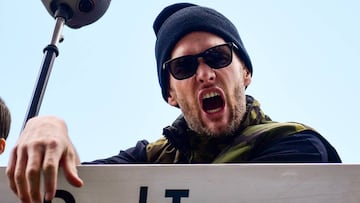 BOSTON, MASSACHUSETTS - FEBRUARY 05: Tom Brady #12 of the New England Patriots reacts during the Super Bowl Victory Parade on February 05, 2019 in Boston, Massachusetts.   Billie Weiss/Getty Images/AFP
 == FOR NEWSPAPERS, INTERNET, TELCOS &amp; TELEVISION USE ONLY ==