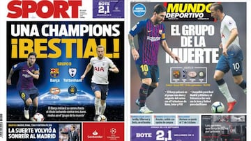 Portadas de los diarios Sport y Mundo Deportivo del d&iacute;a 31 de agosto de 2018.