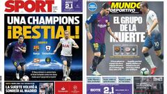 Portadas de los diarios Sport y Mundo Deportivo del d&iacute;a 31 de agosto de 2018.