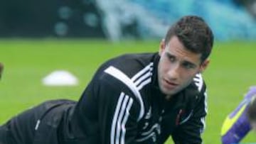 Hugo Mallo, durante un entrenamiento del Celta.