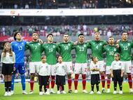 (L-R); Guillermo Ochoa, Luis Romo, Jorge Sanchez, Luis Chavez, Jesus Gallardo, Edson Alvaez, Orbelin Pineda, Hector Moreno, Cesar Montes of Mexico during the game Mexico National Team (Mexican National Team) vs Jamaica, corresponding to Group A of League A of the CONCACAF Nations League 2022-2023, at Azteca Stadium, on March 26, 2023.
<br><br>
(I-D); Guillermo Ochoa, Luis Romo, Jorge Sanchez, Luis Chavez, Jesus Gallardo, Edson Alvaez, Orbelin Pineda, Hector Moreno, Cesar Montes de Mexico durante el partido Mexico (Seleccion Nacional Mexicana) vs Jamaica, correspondiente al Grupo A de la Liga A de la Liga de Naciones CONCACAF 2022-2023, en el Estadio Azteca, el 26 de Marzo de 2023.