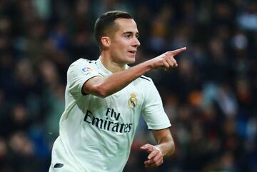 Lucas Vázquez celebrates scoring Real Madrid's second goal against Valencia on Saturday night.