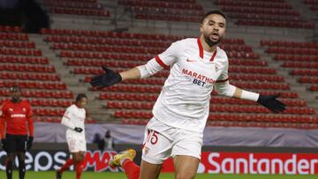 Soccer Football - Champions League - Group E - Stade Rennes v Sevilla - Roazhon Park, Rennes, France - December 8, 2020 Sevilla&#039;s Youssef En Nesyri celebrates scoring their second goal REUTERS/Stephane Mahe