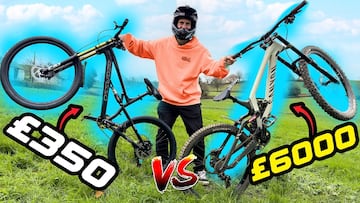 Sam Pilgrim con una bici en cada mano: una de Aliexpress y una Canyon premium.