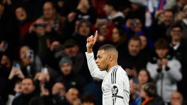 Kylian Mbappé celebra el primer gol de su equipo durante el partido de Copa que enfrentó a Real Madrid y a Celta de Vigo.