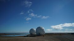 Radar domes of the North Warning System are seen in the Arctic community of Cambridge Bay, Nunavut, Canada August 25, 2022.  Adam Scotti/Prime Minister's Office/Handout via REUTERS  THIS IMAGE HAS BEEN SUPPLIED BY A THIRD PARTY.