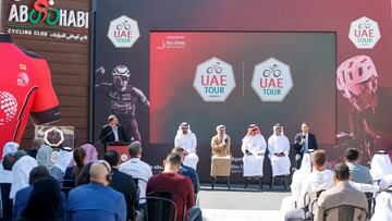 Anuncio del maillot y del recorrido del UAE Tour 2023, en el Abu Dhabi Cycling Club, Al Hudayriat Island, Abu Dhabi, Emiratos Árabes Unidos, 24 de enero de 2023.