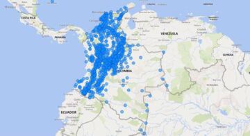 Mapa del coronavirus en Colombia.