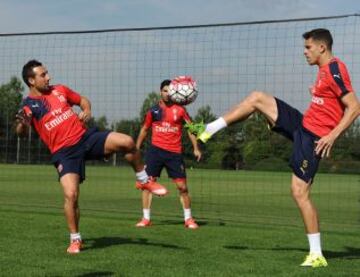 Alexis Sánchez y su alegría en la última sesión de entrenamientos del Arsenal.