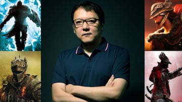 Hidetaka Miyazaki rodeado de algunos de sus proyectos.