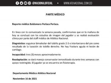 Baldomero Perlaza estará fuera tres meses