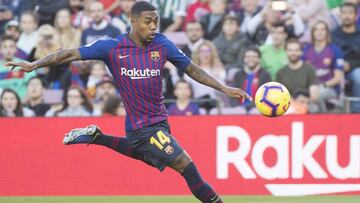 El extremo brasile&ntilde;o del Barcelona, Malcom, durante un partido.