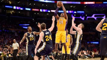 Kobe Bryant, durante el &uacute;ltimo partido de su carrera entre Los &Aacute;ngeles Lakers y Utah Jazz, en el que anot&oacute; 60 puntos