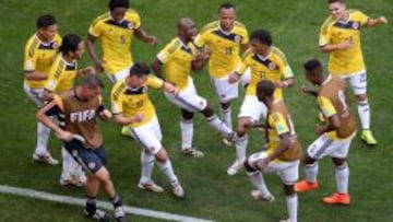 La Selecci&oacute;n Colombia celebra uno de los goles conseguidos en el Mundial de Brasil 2014. 