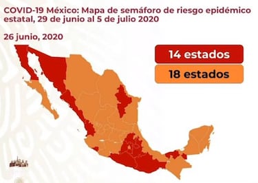 Mapa de México del semáforo epidemiológico del 29 de junio al 5 de julio