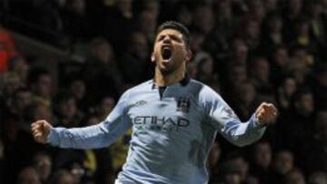 Kun Agüero celebrando un gol con el City