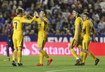 Gameiro celebrates his second goal of the night with countryman Griezmann.