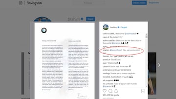 La respuesta de Brahim a Júnior en Instagram.