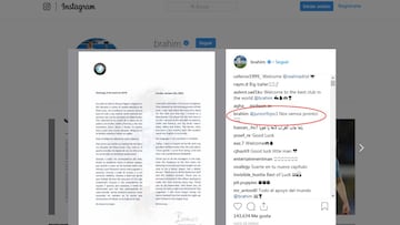 La respuesta de Brahim a J&uacute;nior en Instagram.