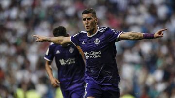 Sergi Guardiola (Real Valladolid)  celebrates his goal which made it (1,1)   La Liga match between Real Madrid vs Real Valladolid at the Santiago Bernabeu stadium in Madrid, Spain, August 24, 2019 .