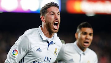 Sergio Ramos celebrando su gol al Barcelona.