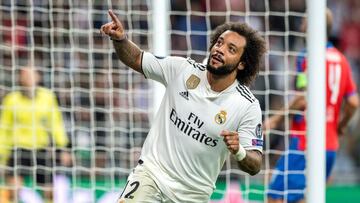 Marcelo celebra un gol con un partido con el Madrid.