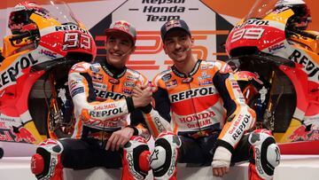 MotoGP - Repsol Honda Team Presentation - Campus Repsol, Madrid, Spain - January 23, 2019   Repsol&#039;s Marc Marquez and Jorge Lorenzo during the presentation   REUTERS/Susana Vera