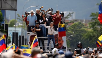 Venezuelan opposition leader Maria Corina Machado speaks during a march amid the disputed presidential election, in Caracas, Venezuela, August 17, 2024. REUTERS/Leonardo Fernandez Viloria