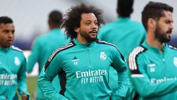 Marcelo durante un entrenamiento con el Real Madrid.