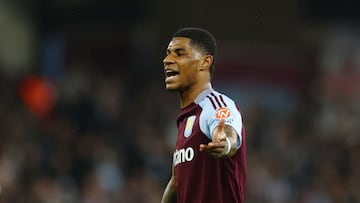 Soccer Football - Champions League - Quarter Final - Second Leg - Aston Villa v Paris St Germain - Villa Park, Birmingham, Britain - April 15, 2025 Aston Villa's Marcus Rashford reacts Action Images via Reuters/Matthew Childs