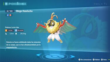 Mega-Hawlucha fue una de las nuevas formas que protagonizaron la campaña promocional de Leyendas Pokémon Z-A. Fue ahí donde se ganó a sus primeros fans, pero en el juego la verdad es que consigue atraparnos todavía más. Todos sus músculos se han desarrollado para dar la sensación de que está más potenciado que nunca. Su túnica de plumas naranjas y amarillas dan el toque final a un diseño fantástico.