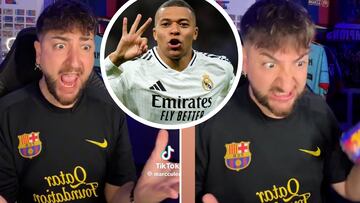 Un aficionado culé pierde los nervios en directo con el hat-trick de Mbappé: asusta la reacción del segundo gol