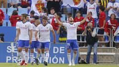 Papu celebra uno de sus goles al Albacete.