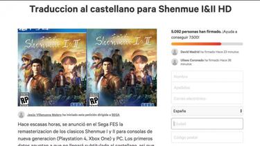 La petición para traducir Shenmue I & II suma 5000 firmas