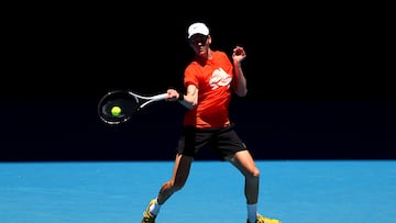 Tennis - Australian Open - Melbourne Park, Melbourne, Australia - January 17, 2026 Italy's Jannik Sinner during practice REUTERS/Tingshu Wang