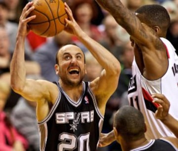 Manu Ginobili (Spurs) tira ante Thomas Robinson (Blazers).