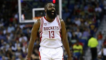 NEW ORLEANS, LA - FEBRUARY 23: James Harden #13 of the Houston Rockets celebrates during the second half of a game against the New Orleans Pelicans at the Smoothie King Center on February 23, 2017 in New Orleans, Louisiana. NOTE TO USER: User expressly acknowledges and agrees that, by downloading and or using this photograph, User is consenting to the terms and conditions of the Getty Images License Agreement.   Jonathan Bachman/Getty Images/AFP
 == FOR NEWSPAPERS, INTERNET, TELCOS &amp; TELEVISION USE ONLY ==