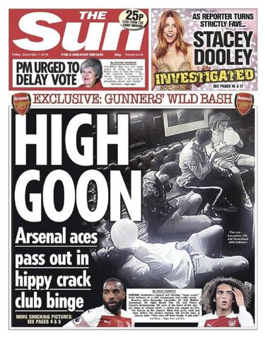 The Sun saca a la luz una fiesta en la que los jugadores del Arsenal consumen 'hippy crack'