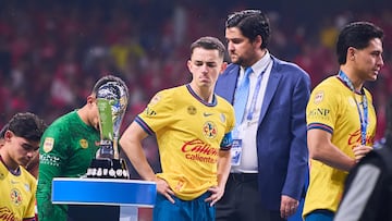 Dagoberto Espinoza, Luis Malagon, Alvaro Fidalgo, Ramon Juarez of America during the final second leg match between Toluca and America as part of the Liga BBVA MX, Torneo Clausura 2025 at Nemesio Diez Stadium on May 25, 2025 in Toluca, Estado de Mexico, Mexico.