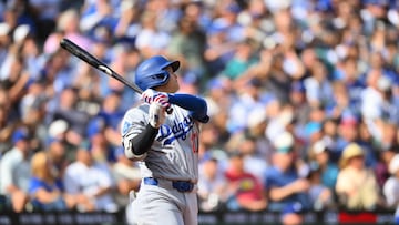 Sep 28, 2025; Seattle, Washington, USA; Los Angeles Dodgers designated hitter Shohei Ohtani (17) hits a home run against the Seattle Mariners during the seventh inning at T-Mobile Park. Mandatory Credit: Steven Bisig-Imagn Images