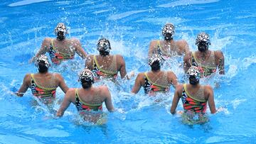 Imagen de las nadadoras mexicanas en la final por equipos, estilo libre, en los Juegos Centroamericanos y del Caribe San Salvador 2023.