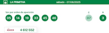 La Primitiva: comprobar los resultados del sorteo de hoy, s¨¢bado 7 de junio