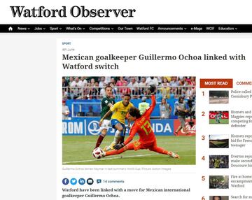 Hace apenas unas semanas el futbolista mexicano fue vinculado con otro equipo de la Premier League: Watford. El futbolista de 34 años, según los reportes, estaba considerado para competirle a los porteros Ben Foster, Heurelho Gomes y Pontus Dahlberg. 