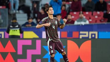Diego Ochoa celebrates his goal 2-2 of Mexico during FIFA U-20 Mens World Cup Chile 2025 match between Brazil and Mexico (Mexican National team) as part Group-C at Estadio Nacional Julio Martinez Pradanos, on September 28, 2025 in Santiago, Chile.