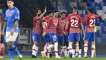 Los jugadores del Granada celebran el 1-1, obra de Montoro.