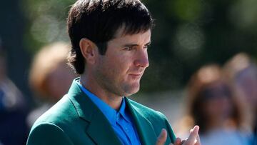 Former Masters champion Bubba Watson watches the putting competition during the Drive, Chip and Putt Championship at Augusta National Golf Club.