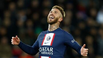 Soccer Football - Ligue 1 - Paris St Germain v Angers - Parc des Princes, Paris, France - January 11, 2023 Paris St Germain's Sergio Ramos reacts REUTERS/Gonzalo Fuentes