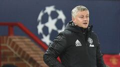 Manchester United&#039;s Norwegian manager Ole Gunnar Solskjaer reacts during the UEFA Champions League group H football match between Manchester United and Paris Saint Germain at Old Trafford in Manchester, north west England, on December 2, 2020. (Photo