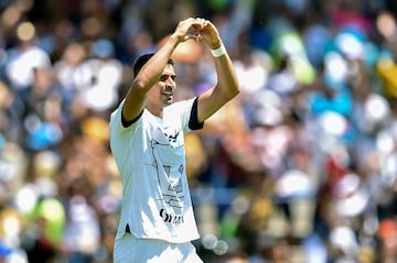 Guillermo Martinez of Pumas celebrates after scoring against Tijuana during the Mexican Clausura tournament football match between Pumas and Tijuana at Olimpico Universitario stadium in Mexico City, Mexico, on March 10 2024. (Photo by Rodrigo Oropeza / AFP)